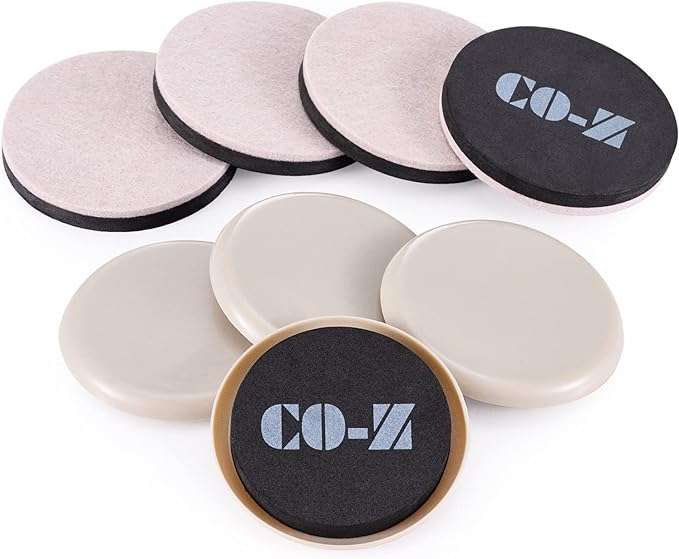 CO-Z Felt Furniture Sliders - 8 Pack with 4 Plastic & 4 Felt Sliders, 3 1/2" Reusable Furniture Sliders for Carpet Hardwood Floors, Heavy-Duty Furniture Gliders Movers, Moving Pads for Heavy Furniture