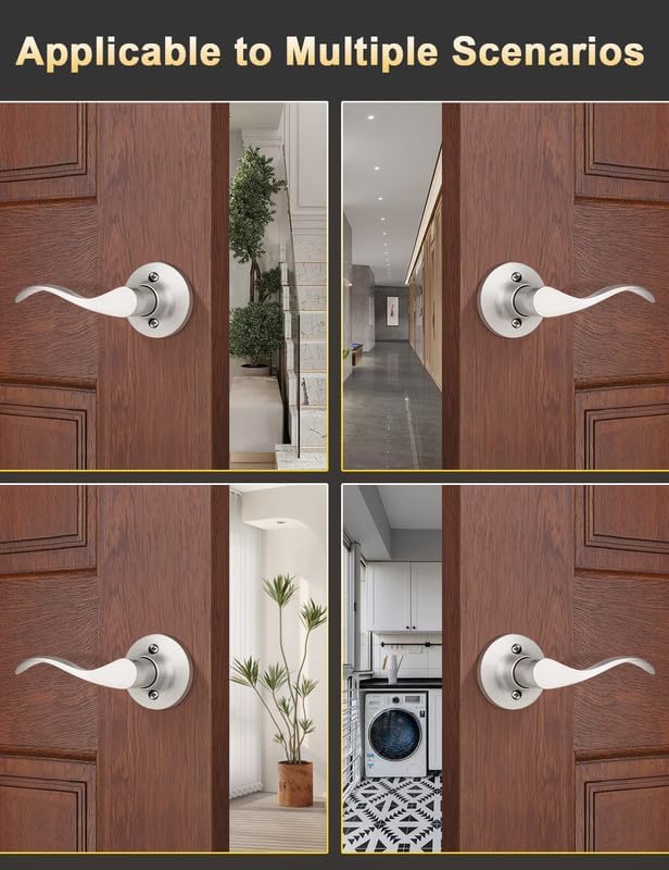 Mengico 8 Pack Satin Nickel Dummy Door Lever, Single Right Side Door Handle for Closets, Non-Turning Pull Only Lever Set, Wave Style Interior Door Knob