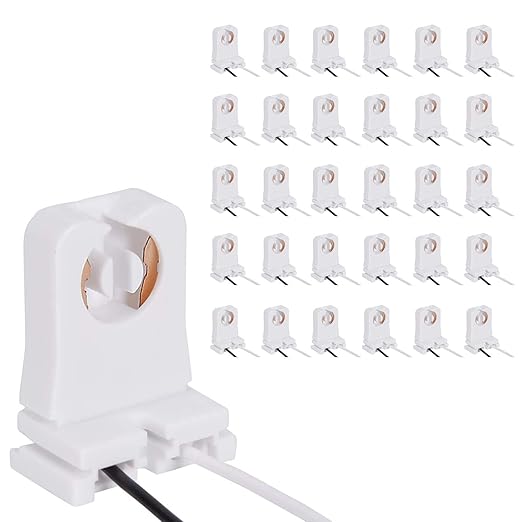 30-Pack JACKYLED Non-Shunted Turn-Type T8 Lamp Holder UL Socket Tombstone with 10 inches Wires Attached for LED Fluorescent Tube Replacements