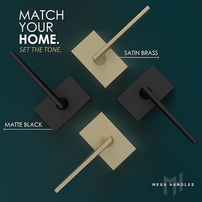 Mega Handles Apex Passage Door Handle - 1 Pack Reversible Gold Door Handle, Heavy Duty No Lock Door Handles Interior for Closet & Hallway, Fits All Standard Door Sizes - Satin Brass