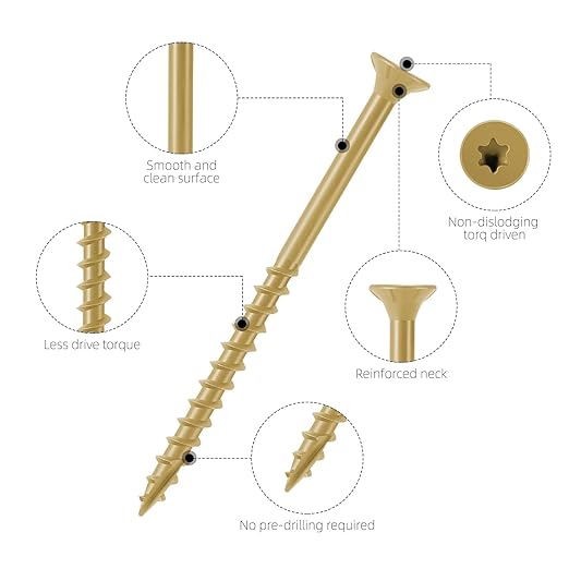 WELLOCKS Deck Screws, Wood Screws, Tan, Superior Rust Resistant, Epoxy Coated, Above 1000 Hour Salt Spray Coating T25 Torx Star Bit Included for Outdoor Wood Fence (5.2LBS Tan, #10×3")