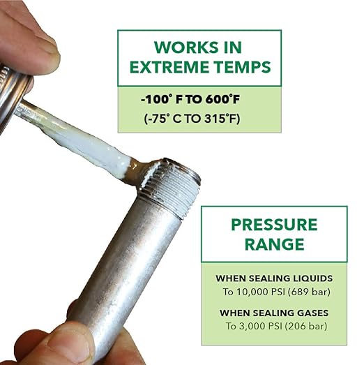 Gasoila Premium Pipe Thread & Gasket Sealer, Lead-Free Non-Hardening Paste, Safe for Iron, Stainless Steel, Plastics, -100 to 600°F, 1 Pint with Brush, for Industrial & High-Pressure Applications
