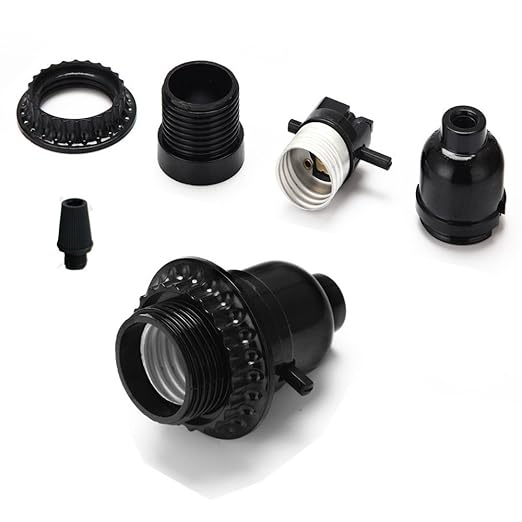 6 Pack Lamp Socket Replacement, Phenolic Medium Base Light Socket, E26 Screw Bulbs Edison Retro Pendant Lamp Holder, Lampshade Ring, 1/8 IP Thread Cap (Lamp Socket Push Off)