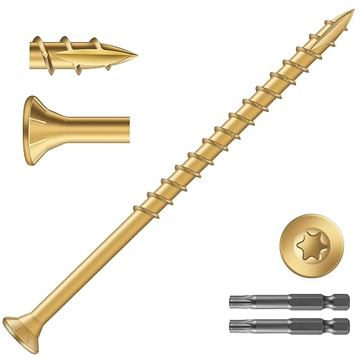 #10 x 3-1/2" Deck Screws (232Pcs) 4lb. Exterior Wood Screws. Carbon Steel, Tan, Flat Head, Rust Resistant epoxy Coated, with T25 Star Bit