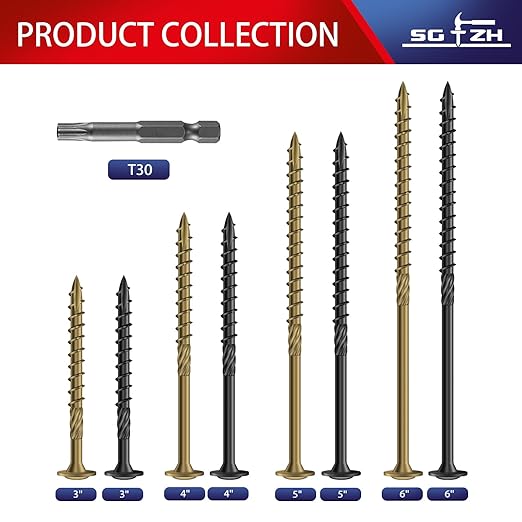 #14 x 3 Inch Lag Screws (176Pcs) 4lb. Structural Wood Screw, Black, Carbon Steel, Washer Head, Rust Resistant epoxy Coated, T30 Star Bit