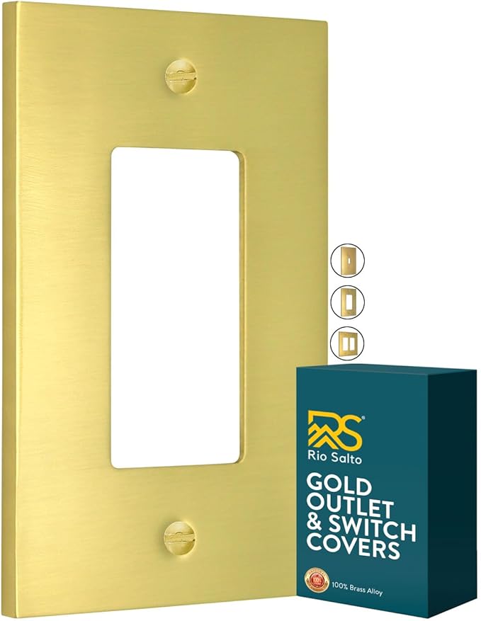 Rio Salto Modern Metal Vibrant Yellow Gold Wall Outlet Cover or Light Switch Cover Rocker Decora Electrical Switch Covers Decorator Plug Wall Plate MIDSIZE Covers Gold (Rocker 1-Gang)