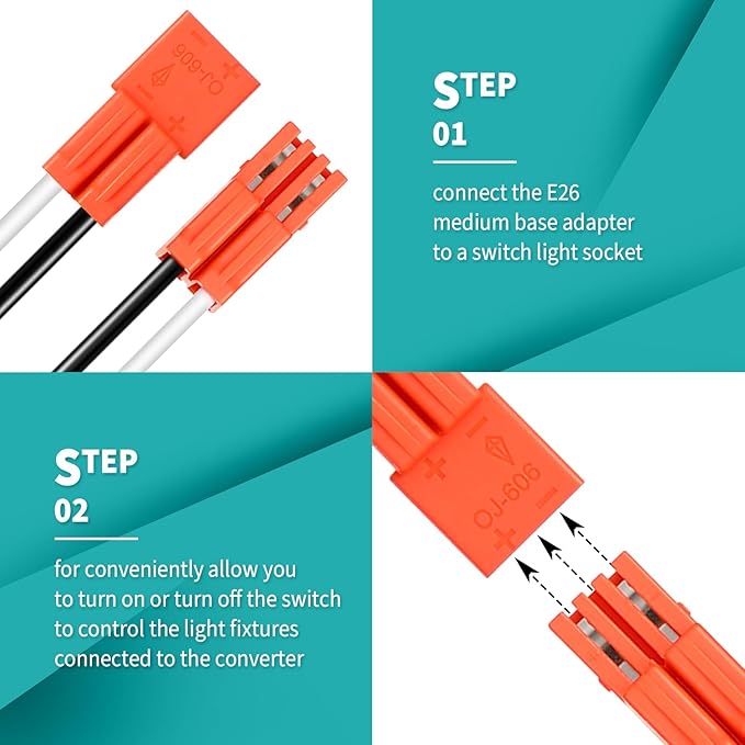 Zhengmy 50 Pcs E26 Socket Adapter, Medium Base Male Screw in Light Socket Pigtail for LED Recessed Lights