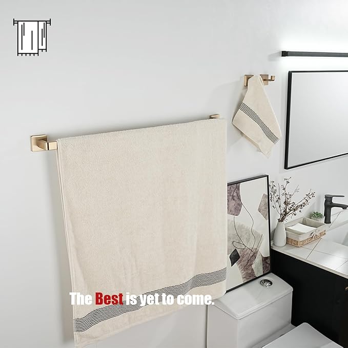 JQK Champagne Bronze Bath Towel Bar, 27 Inch 304 Stainless Steel Thicken 0.8mm Towel Rack Bathroom, Towel Holder Wall Mount, Total Length 29.41 Inch, TB250L27-CB