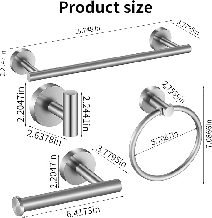 Bathroom Hardware Set 10 Pieces, Stainless Steel Towel Bar Set Includes 16 inch Towel Bar, Towel Hook, Towel Ring Toilet Paper Holder