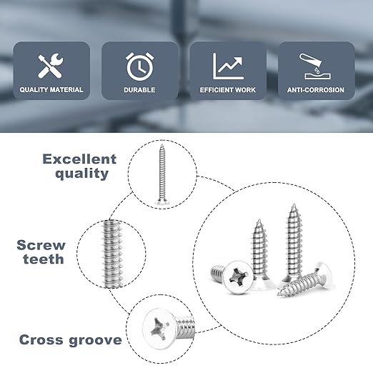 QISHENG 80 PCS White Head #8 Stainless Steel Phillips Flat Head Wood Screws Assortment Set,Stainless Steel 18-8 A2(304) Screw,Home Screw Kit