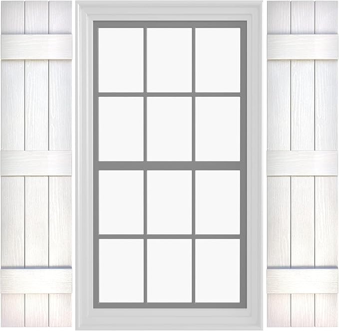Board & Batten Vinyl Shutters (1 Pair) | 11"x63" (3-Board) - Dover White/Paintable | Exterior Window Shutters | Includes Mounting Hardware | Simple Installation | Made in USA