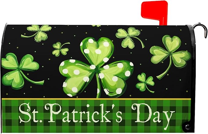 Kawani St Patrick's Day Magnetic Mailbox Covers Green Shamrock Lucky Clovers Mailbox Covers Magnetic Standard Size 25.5x21 Inch St Patricks Day Post Letter Box Cover for Garden Yard Decor