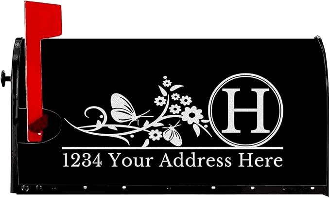 Butterfly Mailbox Covers Custom Numbers Address Personalized Monogram Mailbox Cover Magnetic Standard Size, Customized Wraps Post Letter Box Cover for Garden Yard Outside Decorations 18" X 21"