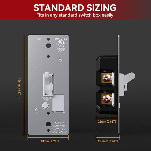 AIDA Toggle Slide Dimmer Switch for Dimmable LED Light/CFL/Incandescent 600 Watt max, Single-Pole or 3-Way, Rocker On/Off Wall Switch with Dimmer Slider, Wall Plate NOT Included, UL, White, 4 Pack