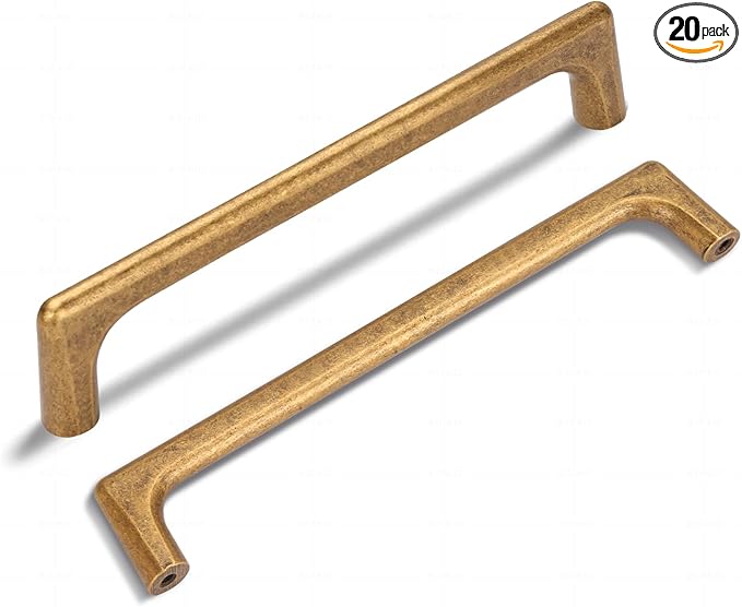 20 Pack 6.3 Inch(160mm) Hole Center Modern Antique Brass Cabinet Pull Handle Timeless Vanity Drawer Pull Handle Classic Cabinet Hardware for Kitchen Dresser Bathroom, Screws Included, A-Brass(6.3x20)