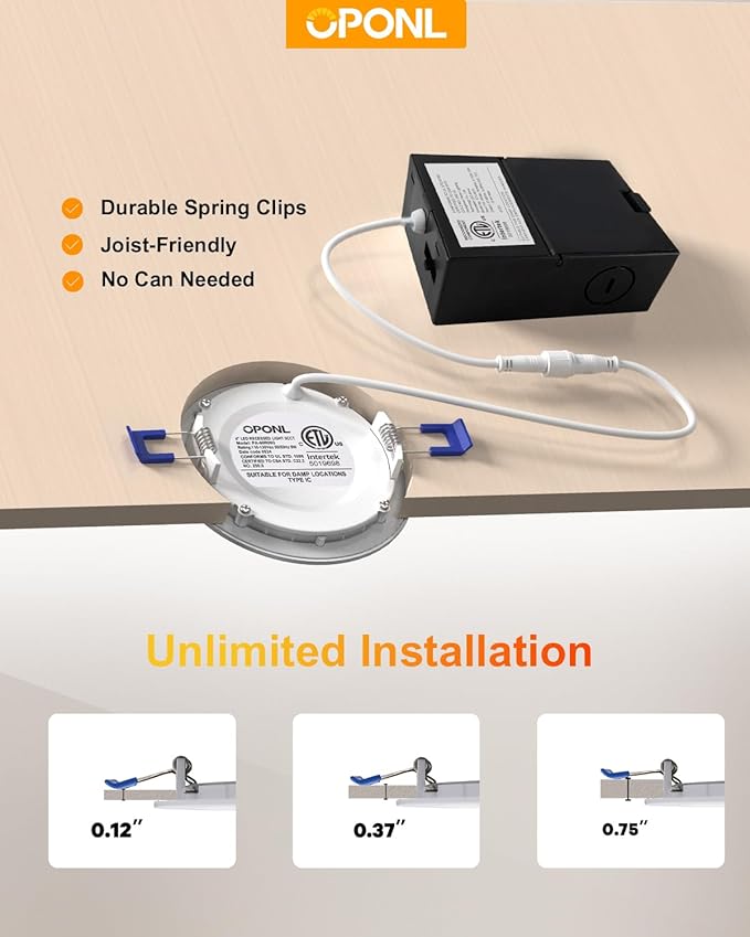 24 Pack 6 Inch LED Recessed Lighting with Junction Box, 5CCT Ultra-Thin Recessed Light, 1100LM High Brightness, Dimmable Canless Wafer Ceiling Light, 11W, FCC&ETL