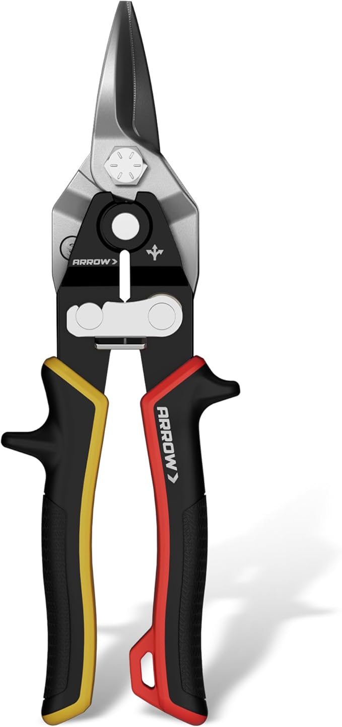 ARROW 8-inch Tin Snips for Cutting Metal Sheet, CR-V Steel Aviation Snips, High Leverage Labor-saving Metal Cutter, Straight Cut