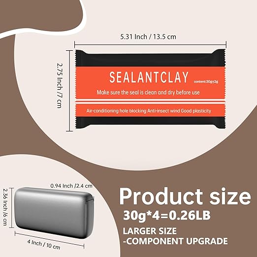 Quick Mending Mud & Waterproof Gray Sealant Putty (Pack of 4) - Ideal for Sealing: Air Conditioning Gaps, Wall Holes, and Drain Pipe Connections,Duct Seal Repair Sealing Clay.