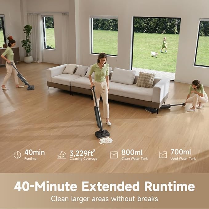 MOVA M10 Cordless Wet Dry Vacuum Cleaner 180° Lie-Flat Smart Vacuum Mop All in One for Hard Floor, 167°F Flashdry Self-Cleaning, Zero inch Dual-Edge Cleaning, 18000Pa Suction, Zero-Tangle for Pet Hair