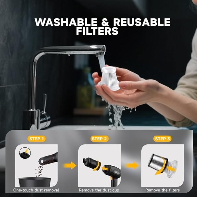 Handheld Car Vacuum Cordless, Portable Cars Vacuum Cleaner with 40000Pa High Power & Suction, Powerful 4-in-1 Hand Held Air Duster Fast Cleaning for Car,Home,Office,Pet Hair (Yellow)