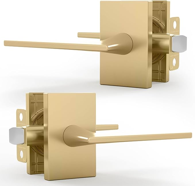 Mega Handles Apex Passage Door Handle - 1 Pack Reversible Gold Door Handle, Heavy Duty No Lock Door Handles Interior for Closet & Hallway, Fits All Standard Door Sizes - Satin Brass