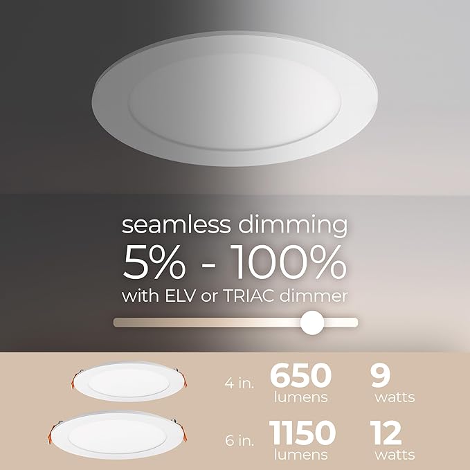 Builder Essential 7in 1,150 Lumens Round LED Recessed Light and Housing for Remodel or New Construction with 5-CCT 2700-3000-3500-4000-5000K in White (Pack of 6) IC-Rated