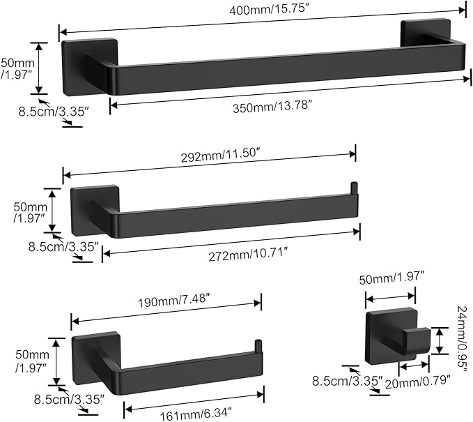 Toilet Paper Holder Collision Avoidance Towel Racks for Bathroom Thickened Material 304 Stainless Steel Towel Bar 10-Piece Black Bathroom Accessories Will Not Rust Bathroom Hardware Set