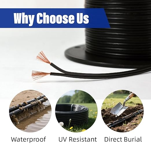 Low Voltage Landscape Lighting Cable 18/2 SPT-1W Bulk Lamp Cord 300-Volt 18-Gauge 50-feet Spool Black UL Listed