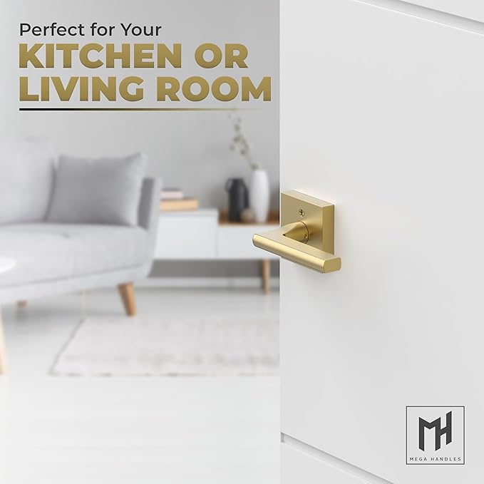 Mega Handles Prime Passage Lever Door Handle for Closet or French Doors, Single Side Door Levers, Fits All Standard Door Sizes, Exposed Screws Included - Satin Brass (1 Pack) 4.29"