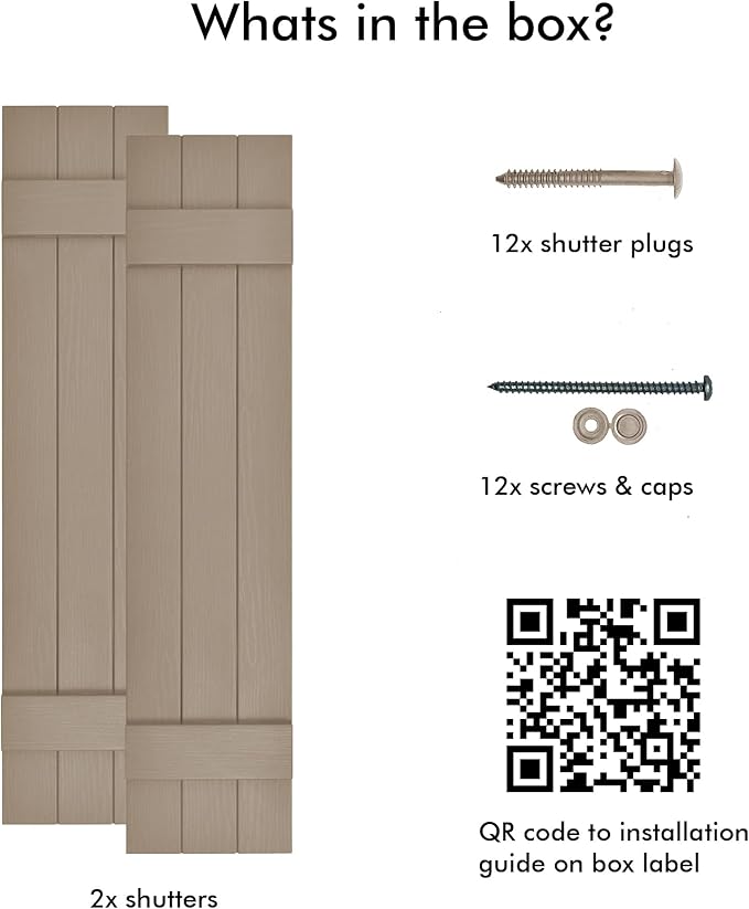 Board & Batten Vinyl Shutters (1 Pair) | 11"x35" (3-Board) - Coastal Sand Dune | Exterior Window Shutters | Includes Mounting Hardware | Simple Installation | Made in USA