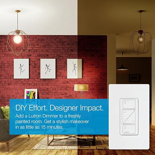 Lutron Caseta Original Smart Dimmer Switch (Lutron Smart Hub Required), for LED Lights, 150 Watt, Single-Pole/3-Way, No Neutral Required, PD-6WCL-BL, Black