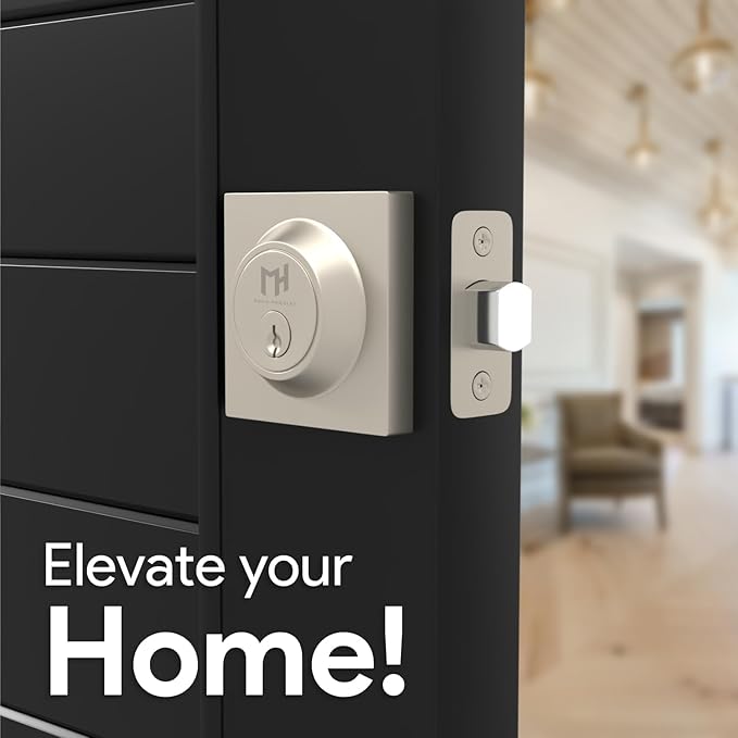 Mega Handles - Prime Deadbolt I Entry Deadbolt Lock - Heavy Duty Square Locking Deadbolt for Left or Right-Handed Doors - Interior/Exterior - Satin Nickel