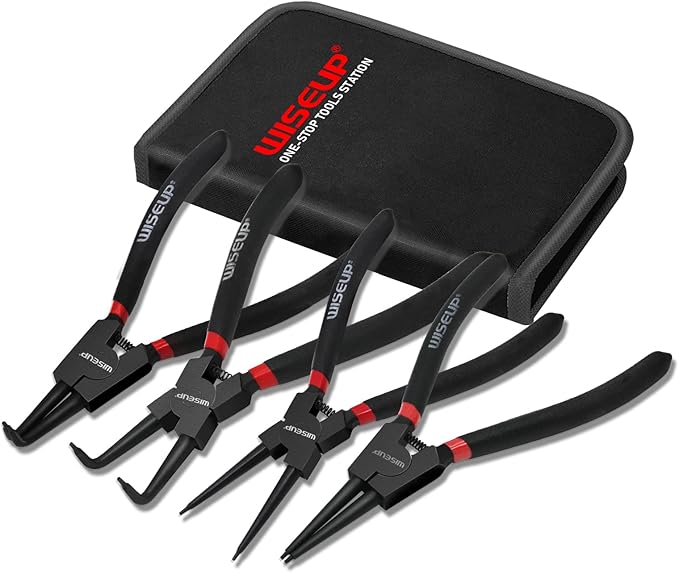 WISEUP Snap Ring Pliers Set With 225pcs Retaining Ring Set, 4PCS-7 inch Circlip Pliers Kit,Straight/Bent Jaw Pliers Tips C-Clip Pliers for Ring Remover with Storage Pouch