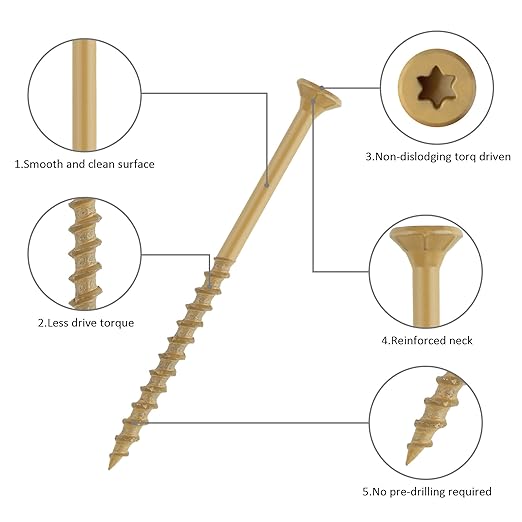 WELLOCKS Deck Screws, Wood Screws, Tan, Superior Rust Resistant, Epoxy Coated, Above 1000 Hour Salt Spray Coating T25 Torx Star Bit Included for Outdoor Wood Fence (1.2LBS Tan, #8×1")