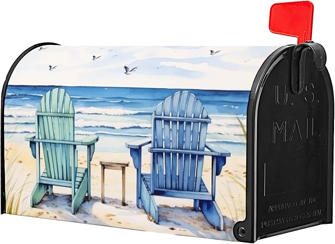 Summer Beach Life Nautical Coastal Theme Mailbox Covers - Magnetic, Standard Size 25.5x21 Inch, Blue Ocean Seagull Waterproof Wraps for Post Letter Boxes, Garden Yard Outdoor Decor