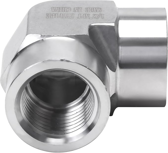90 Degree Street Elbow - 1/2" NPT Female to 1/2" NPT Female Stainless Steel 304 Heavy Duty Forged Barstock Street Elbow Adapter Pipe Fitting (pack of 5)