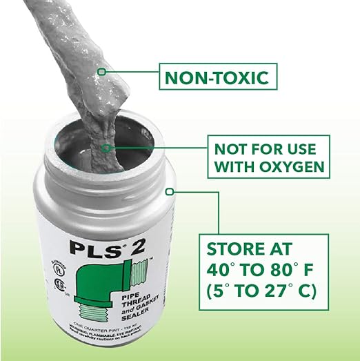 Gasoila Premium Pipe Thread & Gasket Sealer, Lead-Free Non-Hardening Paste, Safe for Iron, Stainless Steel, Plastics, -100 to 600°F, 1 Pint with Brush, for Industrial & High-Pressure Applications