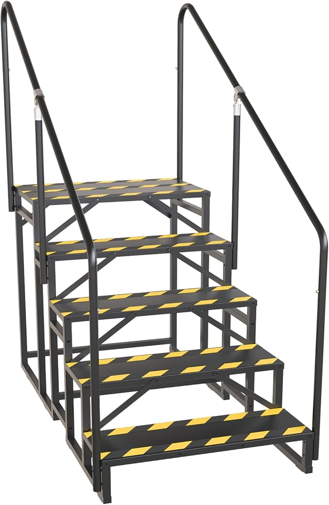 RV Steps with Handrail, Hot Tub Steps with Handrail, Portable Stairs Steps for 5th Wheel RV, Mobile Home Stairs Outdoor RV Step (5 Steps with 2 Handrails)