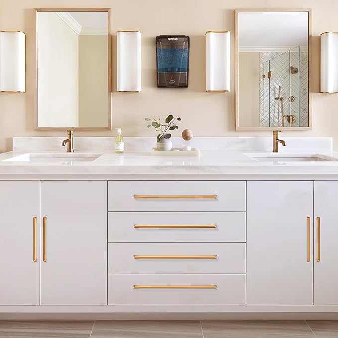 10 Pack 12.6 Inch(320mm) Hole Center Modern Brushed Champagne Bronze Cabinet Pull Handle Timeless Vanity Drawer Pull Handle Classic Cabinet Hardware for Kitchen Bathroom, Champagne(12.6x10)