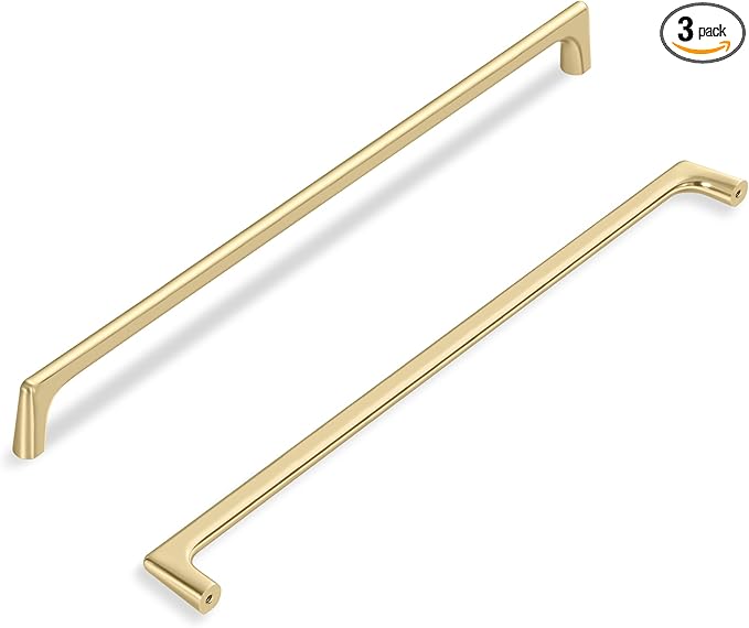 3 Pack 12.6 Inch(320mm) Hole Center Modern Brushed Gold Cabinet Pull Handle Timeless Vanity Drawer Pull Handle Classic Cabinet Hardware for Kitchen Dresser Bathroom, Screws Included, B-Gold(12.6x3)