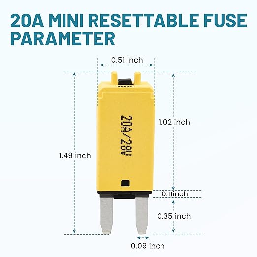 NuIth Manual Reset 20A Mini Fuse Circuit Breakers, E73 Low Profile ATM Circuit Breaker Blade Fuse DC 28V Resettable Standard Blade Fuses for Car Truck RV Marine (2PCS-20A)