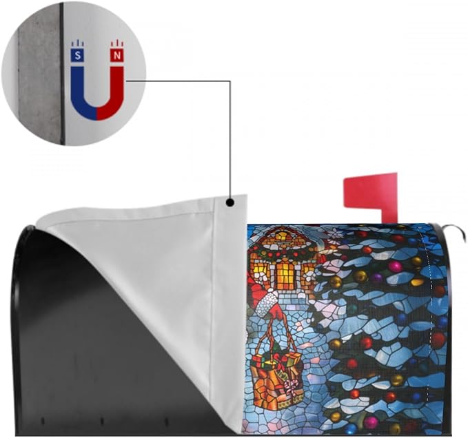 Giwawa Stained Glass Santa Claus Mailbox Covers Christmas Mail Box Cover Magnetic Oversized 25.5 x 21 Holiday Mailbox Xmas Decorations Winter Reindeer Mailbox Wrap