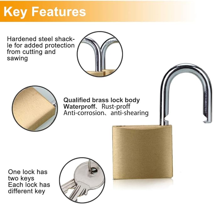 ABRAFOX Lock Solid Brass Keyed Different Padlock-(1-9/16 inch 40mm 2pack