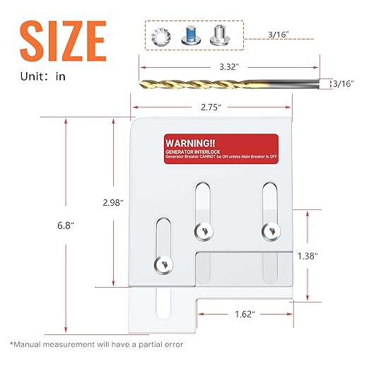 Generator Interlock Kit Fit for Square D QO or Homeline 150 and 200 Amp Panels 1-3/8 Inch Space Between Main & Generator Breaker