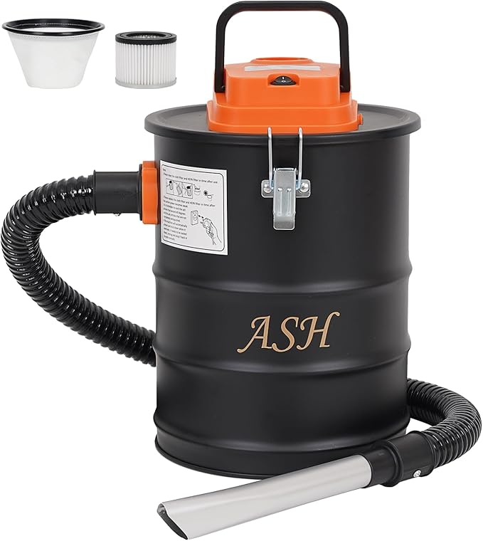 Ash Vacuum Cleaner -4 Gallon Fireplace Ash Vac with 800w Powerful Hose Non-Woven Dust Separator | Dry Stove Vacuum for Fireplaces Pellet Grill Wood Stove Fire Pits Orange