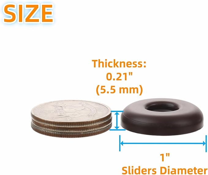 1" Screw on Furniture Sliders-Furnigear Heavy Duty PTFE (Teflon) Chair Leg Slides Glides Move Your Furniture Easy & Safely - Best Floor Protector(Brown-40pack)