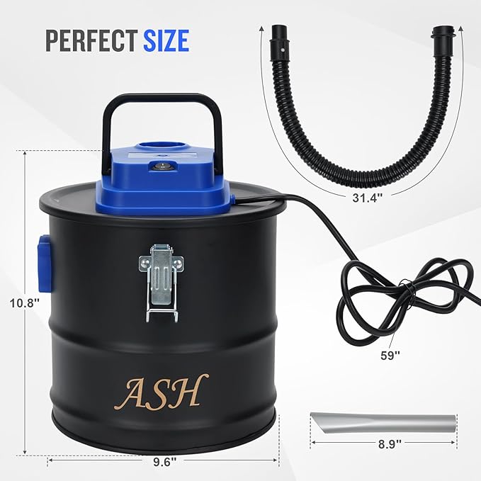 Ash Vacuum Cleaner -2.6 Gallon Fireplace Ash Vac with 800w Powerful Hose Non-Woven Dust Separator | Dry Stove Vacuum for Fireplaces Pellet Grill Wood Stove Fire Pits Blue