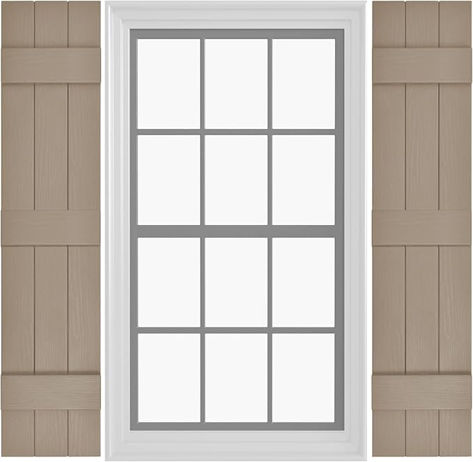Board & Batten Vinyl Shutters (1 Pair) | 11"x67" (3-Board) - Coastal Sand Dune | Exterior Window Shutters | Includes Mounting Hardware | Simple Installation | Made in USA