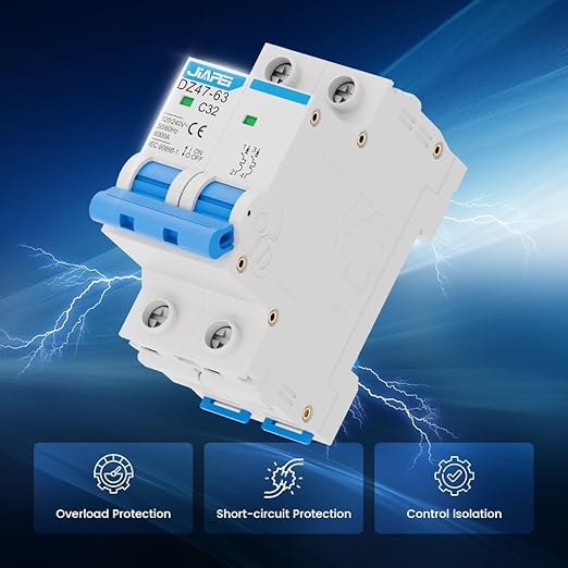 AC Miniature Circuit Breaker, 120V/240V 2 Pole 32 Amp DIN Rail Mount Circuit Breaker, MCB C32 Solar AC Disconnect Switch,Thermal Magnetic Trip