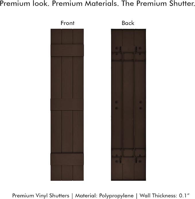 Board & Batten Vinyl Shutters (1 Pair) | 11"x63" (3-Board) - Coffee Bean | Exterior Window Shutters | Includes Mounting Hardware | Simple Installation | Made in USA